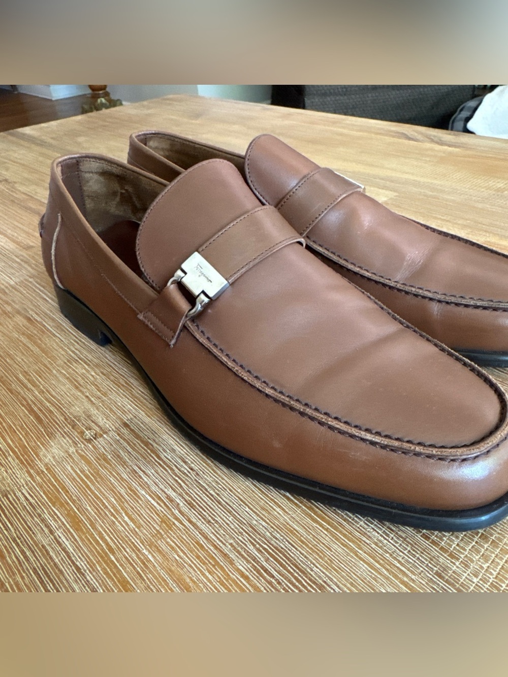 SALVATORE FERRAGAMO 'Tazio' Brown Leather Loafers Size 10.5 EE - Picture 6 of 9